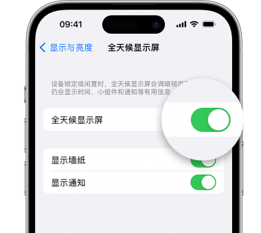 德州苹果15预约维修分享iPhone15如何设置全天候显示屏幕可见 